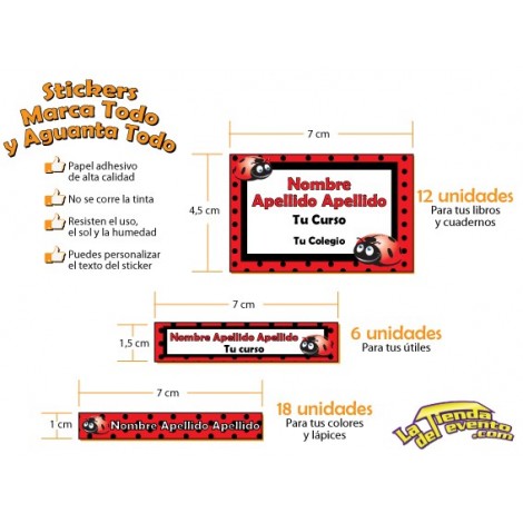 Kit Stickers Escolares Ladybug